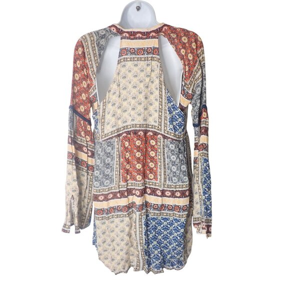 Tigerlily Multicolor Boho Open-Back Long-Sleeve Blouse Size 6 Mini Dress Retro‎ - Picture 4 of 6
